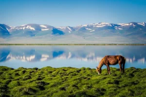 اسبی در کنار دریاچه سونگکول